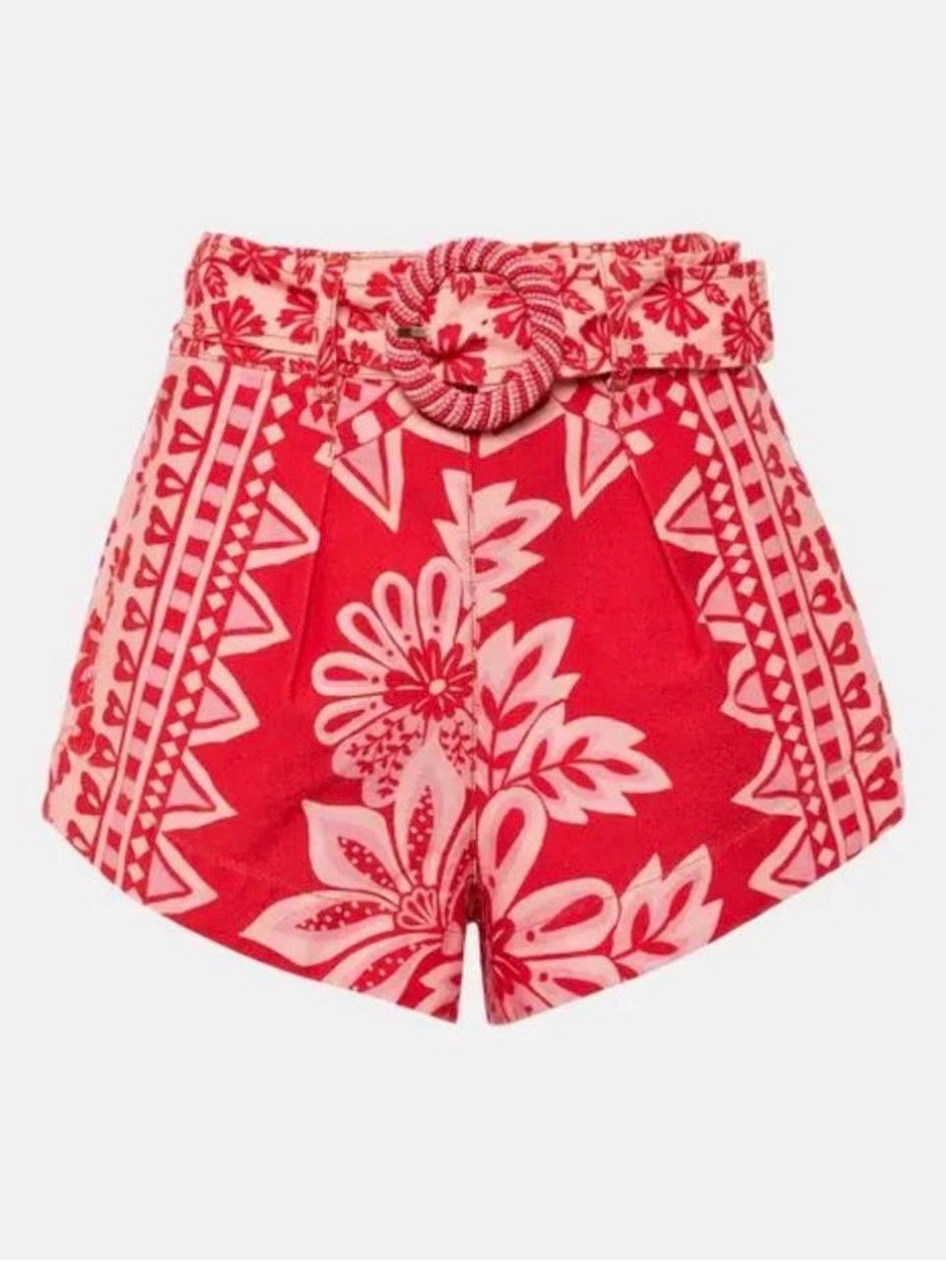 Farm Rio Red Floral High-Waist Belted Women's Shorts